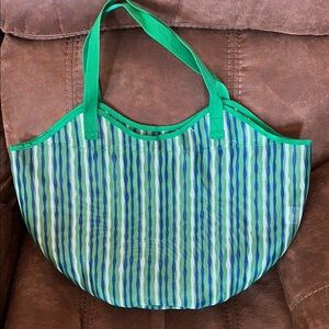 Artistic Green and Blue Watercolor Mesh Beach Bag